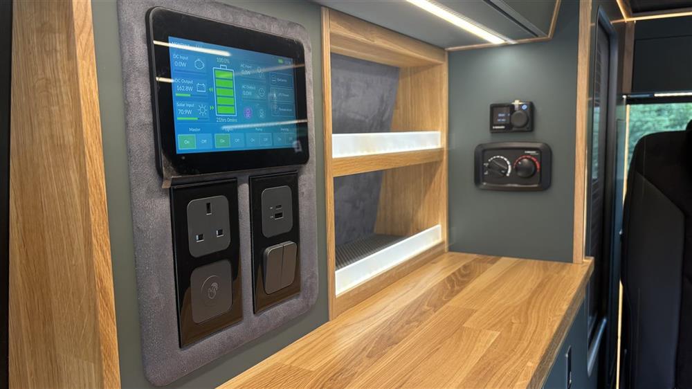 The touchscreen power panel showing live solar input and a full battery